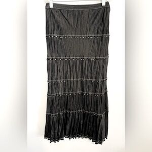 Bala Bala Pleated Midi Skirt Black Gray. Boho Festival Raw Seams & Hem. Sz Large